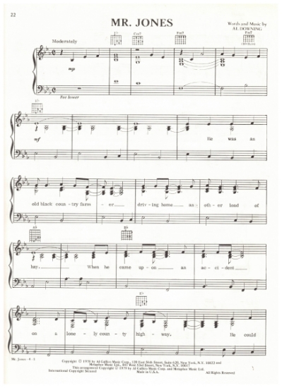 Picture of Mr. Jones, written & recorded by Big Al Downing, sheet music