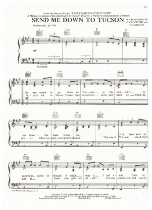 Picture of Send Me Down to Tucson, from movie "Every Which Way But Loose", C. Crofford & T. Garrett , sheet music