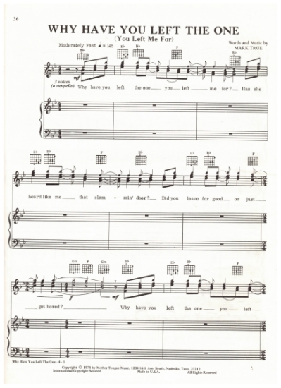 Picture of Why Have You Left the One (You Left Me For), Mark True, recorded by Crystal Gayle, sheet music