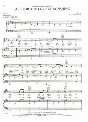 Picture of All for the Love of Sunshine, Mike Curb/ Harley Hatcher/ Lalo Schifrin, recorded by Hank Williams Jr, sheet music