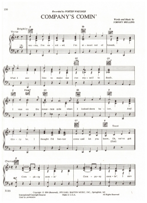 Picture of Company's Comin', Johnny Mullins, recorded by Porter Wagoner, sheet music