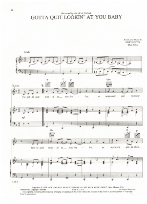 Picture of Gotta Quit Lookin' at You Baby, Jerry Foster & Bill Rice, recorded by Dave & Sugar, sheet music