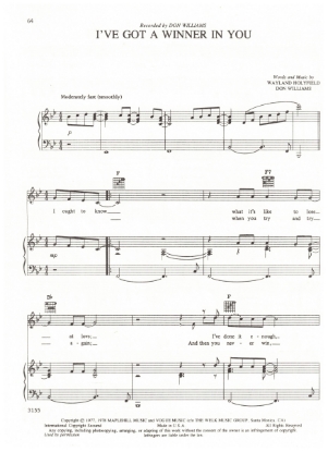 Picture of I've Got a Winner in You, Don Williams & Wayland Holyfield, recorded by Don Williams, sheet music