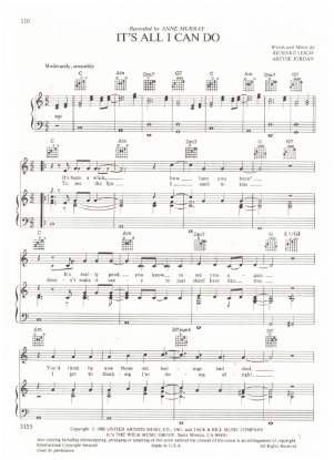 Picture of It's All I Can Do, Richard Leigh & Archie Jordan, recorded by Ronnie Milsap, sheet music