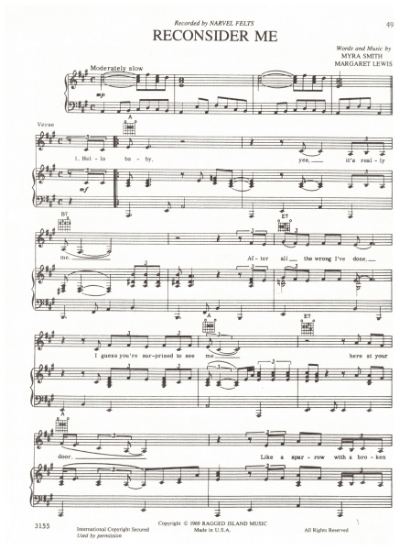 Picture of Reconsider Me, Myra Smith & Margaret Lewis, recorded by Narvel Felts, sheet music