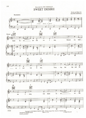 Picture of Sweet Desire, Jeannie Kendall, recorded by The Kendalls, sheet music