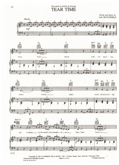 Picture of Tear Time, Jan Crutchfield, recorded by Dave & Sugar, sheet music