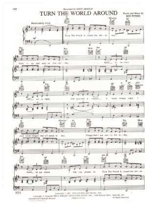 Picture of Turn the World Around, Ben Peters, recorded by Eddy Arnold, sheet music