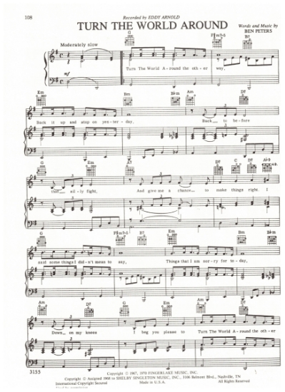 Picture of Turn the World Around, Ben Peters, recorded by Eddy Arnold, sheet music
