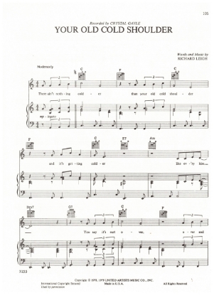 Picture of Your Old Cold Shoulder, Richard Leigh, recorded by Crystal Gayle, sheet music