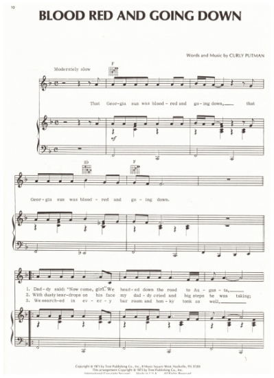 Picture of Blood Red and Going Down, Curly Putman, recorded by Tanya Tucker, sheet music