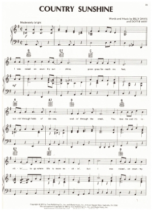 Picture of Country Sunshine, Billy Davis & Dottie West, recorded by Dottie West, sheet music
