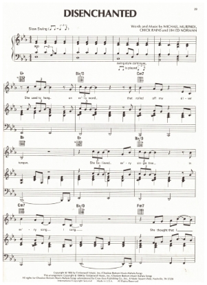 Picture of Disenchanted, Michael Murphey/ Chick Rains/ Jim Ed Norman, recorded by Michael Martin Murphey, sheet music