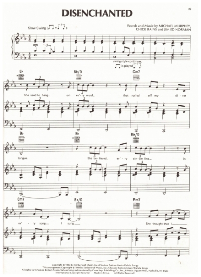 Picture of Disenchanted, Michael Murphey/ Chick Rains/ Jim Ed Norman, recorded by Michael Martin Murphey, sheet music