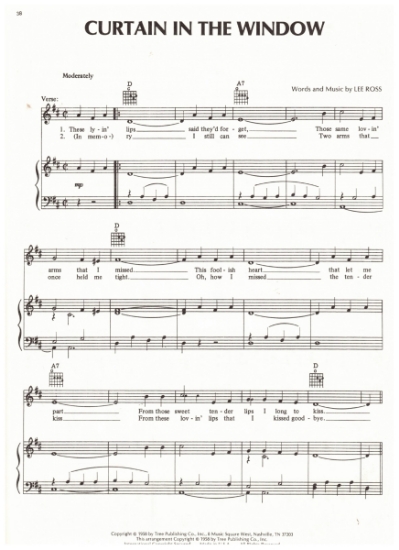 Picture of Curtain in the Window, Lee Ross, recorded by Ray Price, sheet music