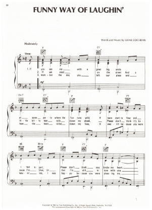 Picture of Funny Way of Laughin', Hank Cochran, recorded by Hank Cochran/ also Burl Ives, sheet music
