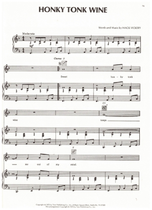 Picture of Honky Tonk Wine, Mack Vickery, recorded by Mickey Gilley, sheet music