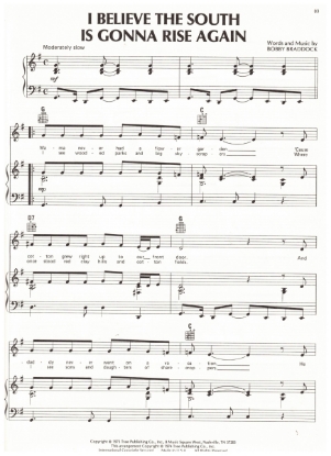 Picture of I Believe the South is Gonna Rise Again, Bobby Braddock, recorded by Tanya Tucker, sheet music