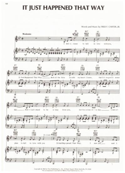 Picture of It Just Happened That Way, Fred F. Carter, recorded by Dean Martin, sheet music