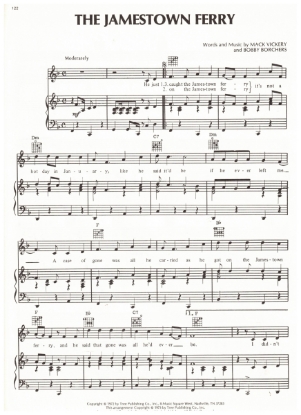 Picture of The Jamestown Ferry, Mack Vickery & Bobby Borchers, recorded by Tanya Tucker/ also Charley Crockett, sheet music
