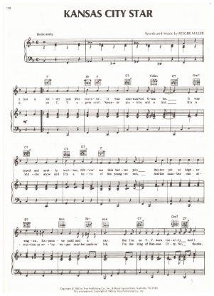 Picture of Kansas City Star, written & recorded by Roger Miller, sheet music