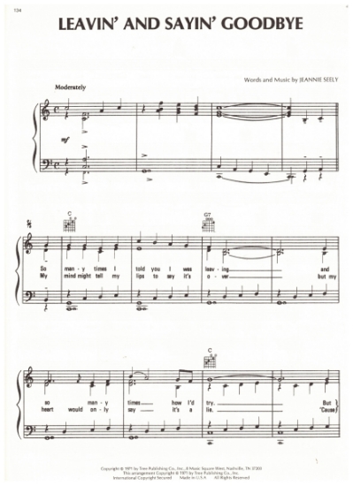 Picture of Leavin' and Sayin' Goodbye, Jeannie Seely, recorded by Faron Young, sheet music