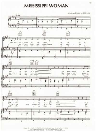 Picture of Mississippi Woman, Red Lake, duet recorded by Loretta Lynn & Conway Twitty, sheet music