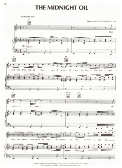 Picture of The Midnight Oil, Joe Allen, recorded by Barbara Mandrell, sheet music