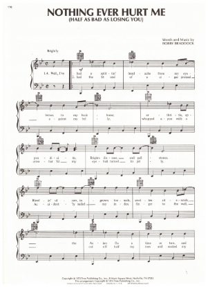 Picture of Nothing Ever Hurt Me (Half as Bad as Losing You), Bobby Braddock, recorded by George Jones, sheet music