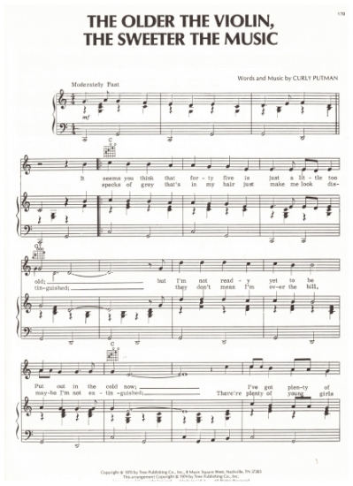 Picture of The Older the Violin the Sweeter the Music, Curly Putman, recorded by Hank Thompson, sheet music
