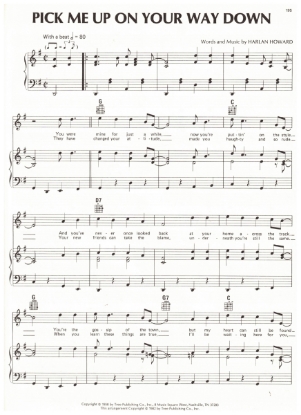 Picture of Pick Me Up on Your Way Down, Harlan Howard, recorded by Charlie Walker/ also Martina McBride, sheet music