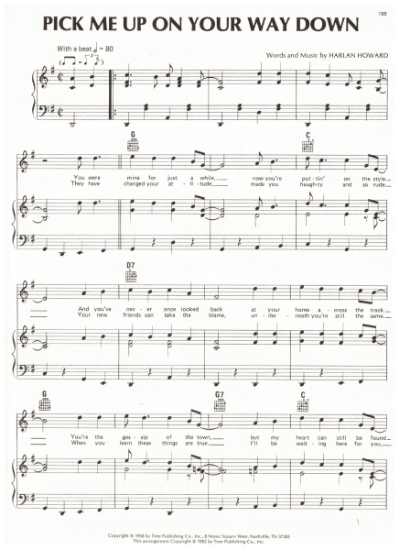 Picture of Pick Me Up on Your Way Down, Harlan Howard, recorded by Charlie Walker/ also Martina McBride, sheet music
