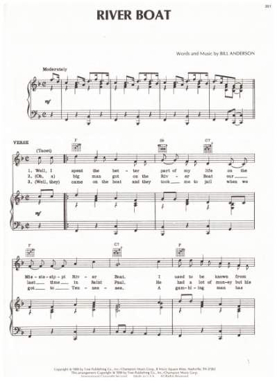 Picture of River Boat (Riverboat), Bill Anderson, recorded by Bill Anderson/ also Faron Young, sheet music