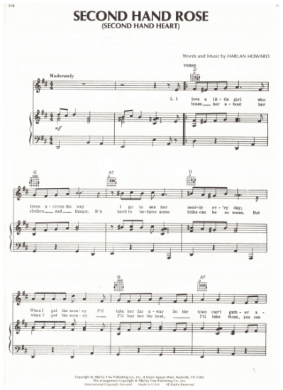 Picture of Second Hand Rose (Second Hand Heart), Harlan Howard, recorded by Dean Martin, sheet music
