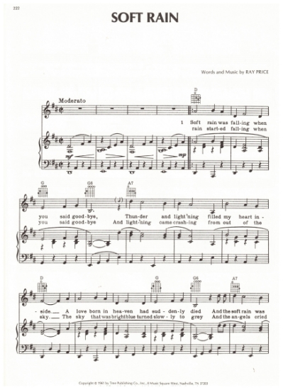 Picture of Soft Rain, written & recorded by Ray Price, sheet music