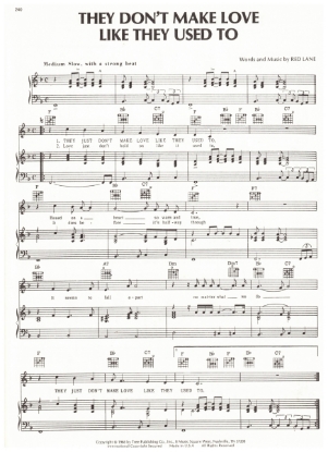 Picture of They Don't Make Love Like They Used To, Red Lane, recorded by Eddie Arnold/ also Skeeter Davis, sheet music