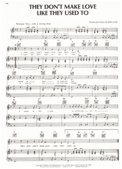 Picture of They Don't Make Love Like They Used To, Red Lane, recorded by Eddie Arnold/ also Skeeter Davis, sheet music