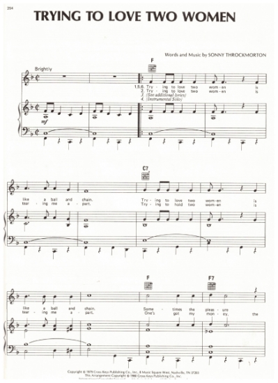 Picture of Trying to Love Two Women, Sonny Throckmorton, recorded by The Oak Ridge Boys, pdf copy