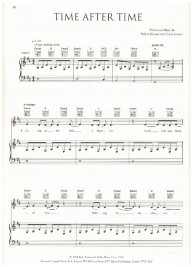 Picture of Time After Time, Robert Hyman & Cyndi Lauper, this version as sung by Eva Cassidy, sheet music