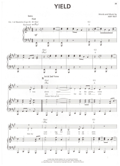 Picture of Yield, Amy Ray, Indigo Girls, sheet music
