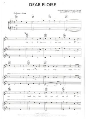 Picture of Dear Eloise, Allan Clarke/ Graham Nash/ Tony Hicks, recorded by The Hollies, sheet music
