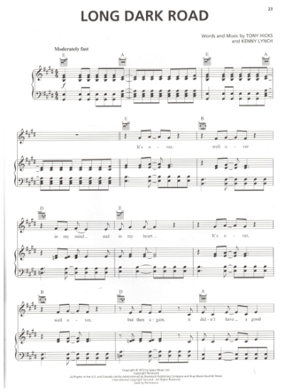 Picture of Long Dark Road, Tony Hicks & Kenny Lynch, recorded by The Hollies, sheet music