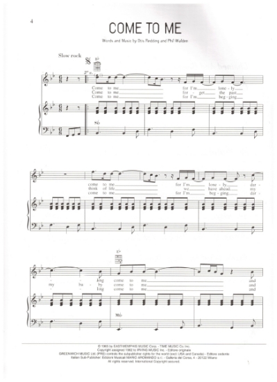 Picture of Come To Me, Otis Redding & Phil Walden, recorded by Otis Redding, sheet music
