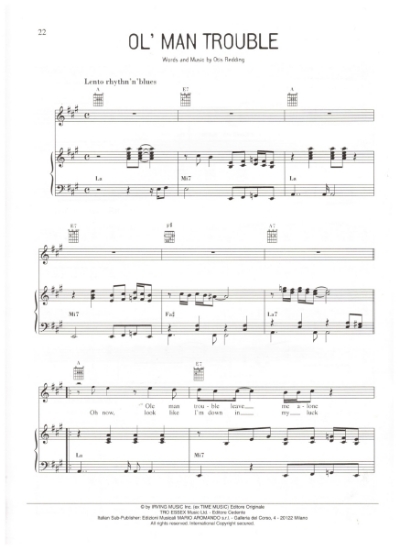 Picture of Ol' Man Trouble, written & recorded by Otis Redding, sheet music