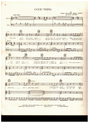 Picture of Good Thing, Terry Melcher/ Mark Lindsay/ Paul Revere, recorded by Paul Revere and the Raiders, sheet music