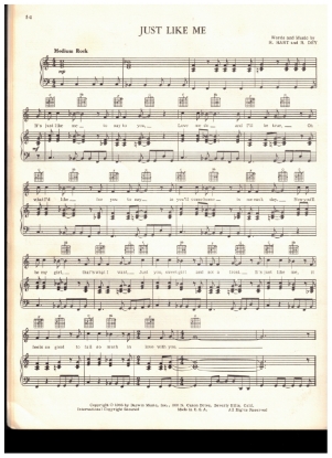 Picture of Just Like Me, R. Hart & R. Dey, recorded by Paul Revere and the Raiders, sheet music