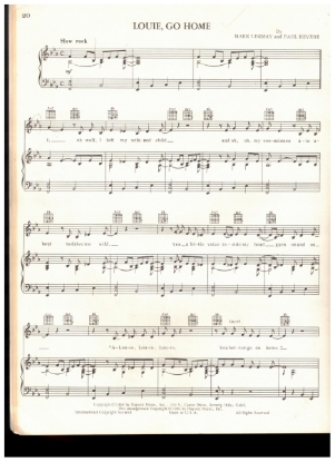 Picture of Louie Go Home, Mark Lindsay & Paul Revere, recorded by Paul Revere and the Raiders, sheet music
