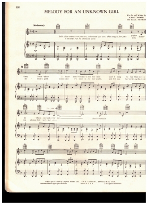 Picture of Melody for an Unknown Girl, Mark Lindsay & Paul Revere, recorded by Paul Revere and the Raiders, sheet music
