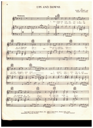 Picture of Ups and Downs, Mark Lindsay & Terry Melcher, recorded by Paul Revere and the Raiders, sheet music