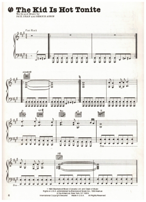 Picture of The Kid is Hot Tonight, Paul Dean & Bernie Aubin, recorded by Loverboy, sheet music